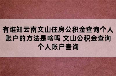 有谁知云南文山住房公积金查询个人账户的方法是啥吗 文山公积金查询个人账户查询